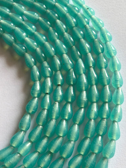 Teal Frosted Glass Teardrop Beads