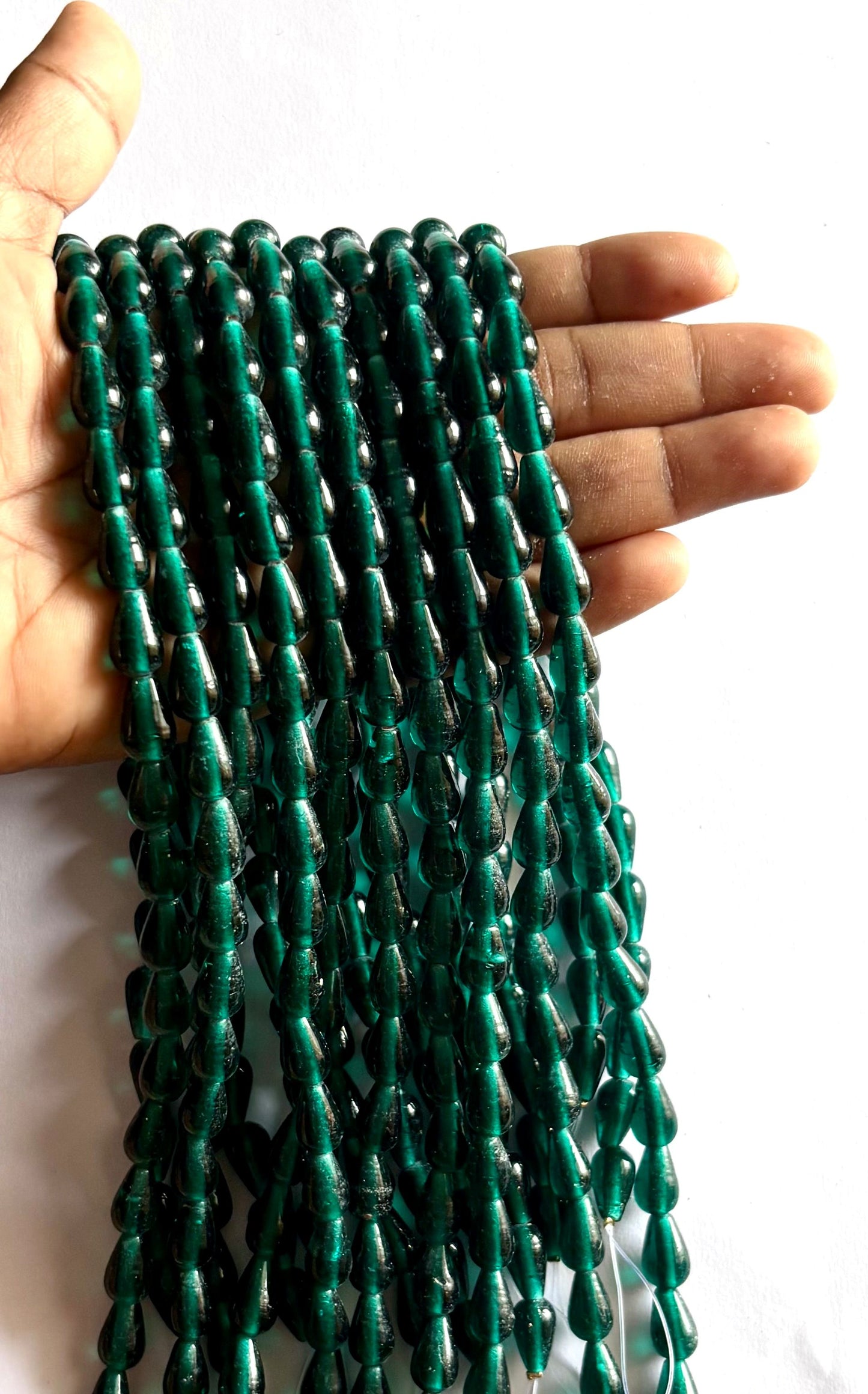 Dark Teal Transparent Glass Teardrop Beads