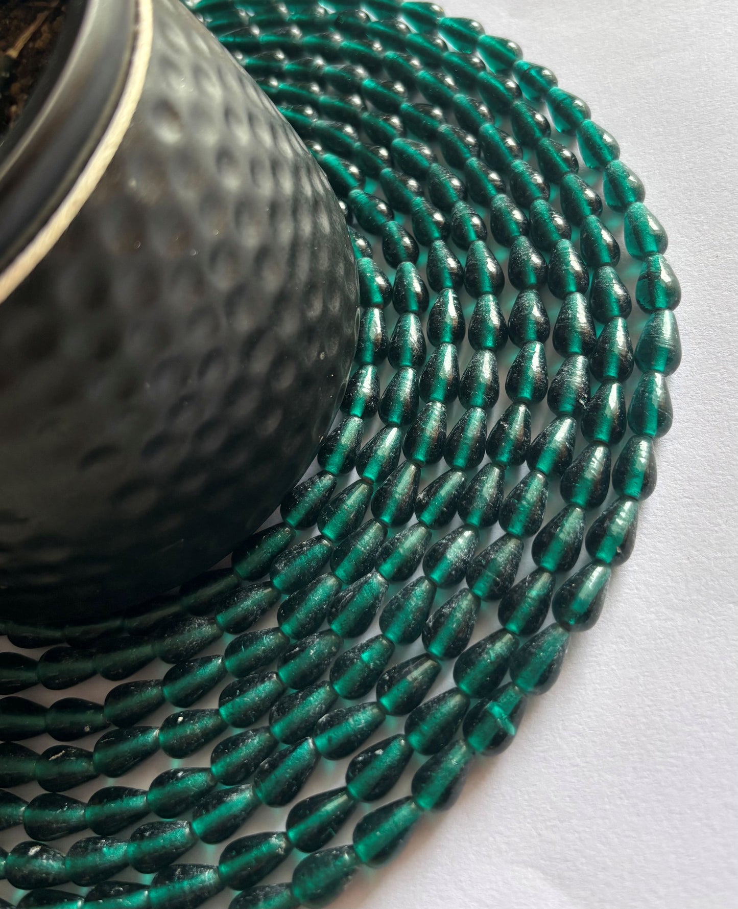 Dark Teal Transparent Glass Teardrop Beads