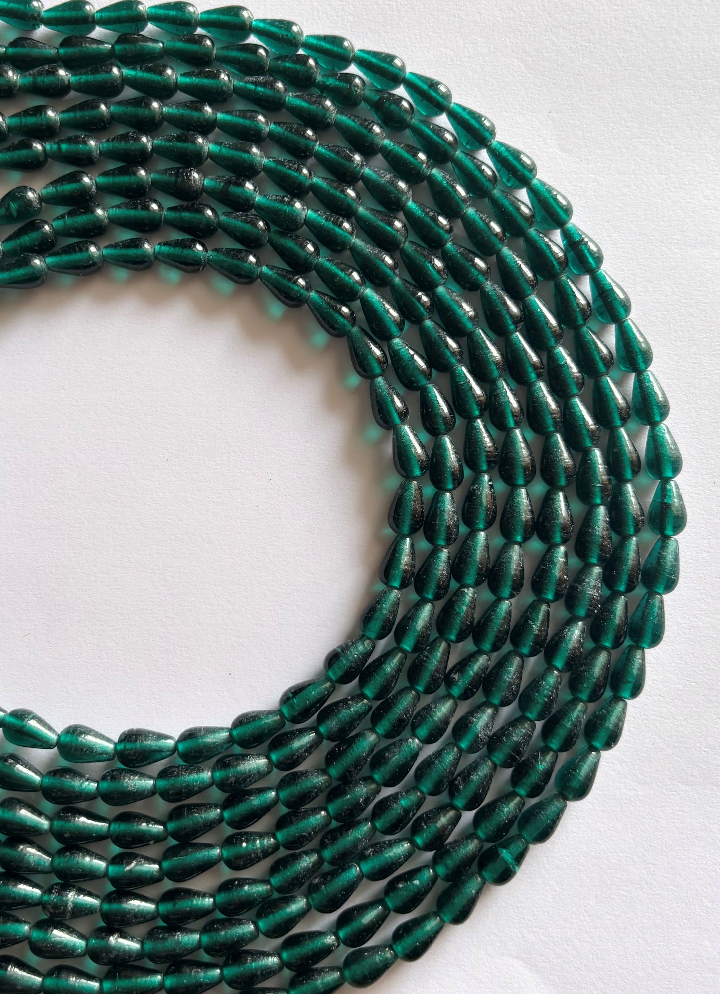 Dark Teal Transparent Glass Teardrop Beads