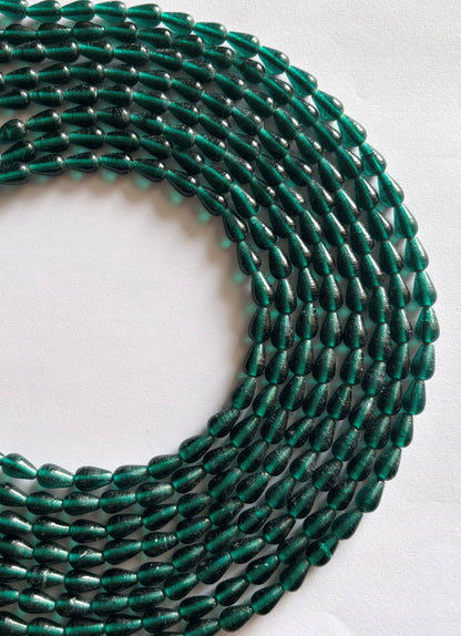 Dark Teal Transparent Glass Teardrop Beads