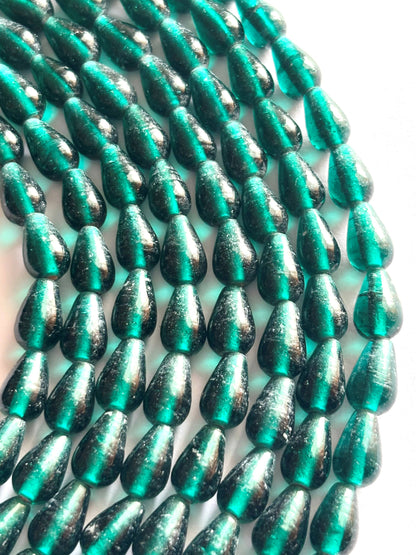 Dark Teal Transparent Glass Teardrop Beads