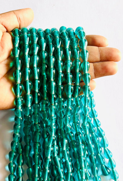 Aquamarine Transparent Glass Teardrop Beads