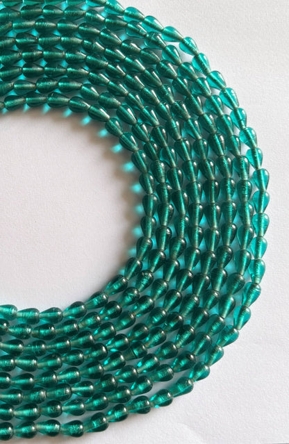 Aquamarine Transparent Glass Teardrop Beads