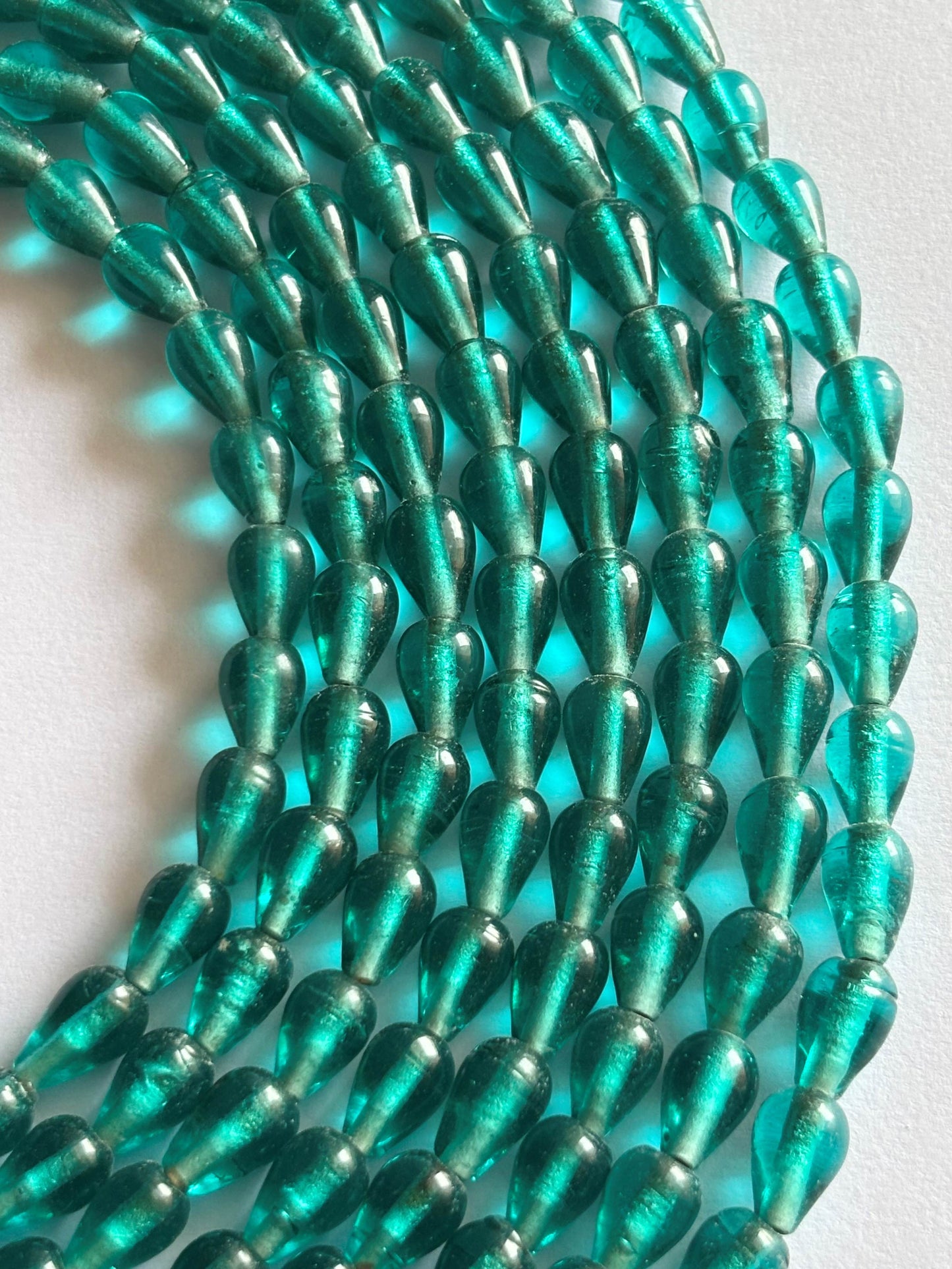 Aquamarine Transparent Glass Teardrop Beads