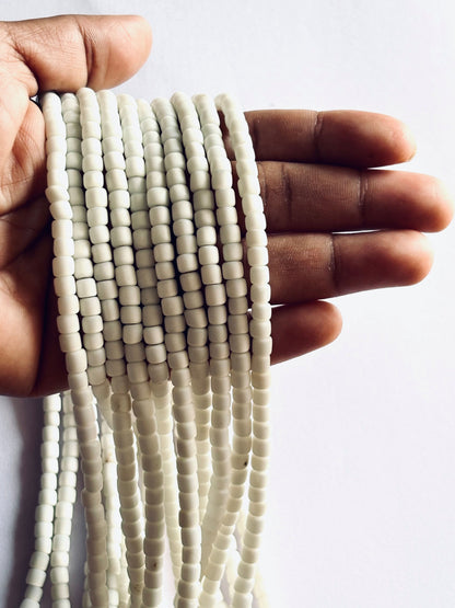 White Square Cube Glass Beads with Matte Satin Finish