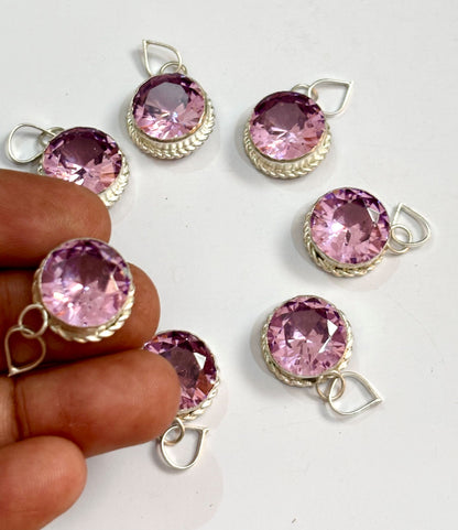 Sparkling Faceted Pink Stone Pendants