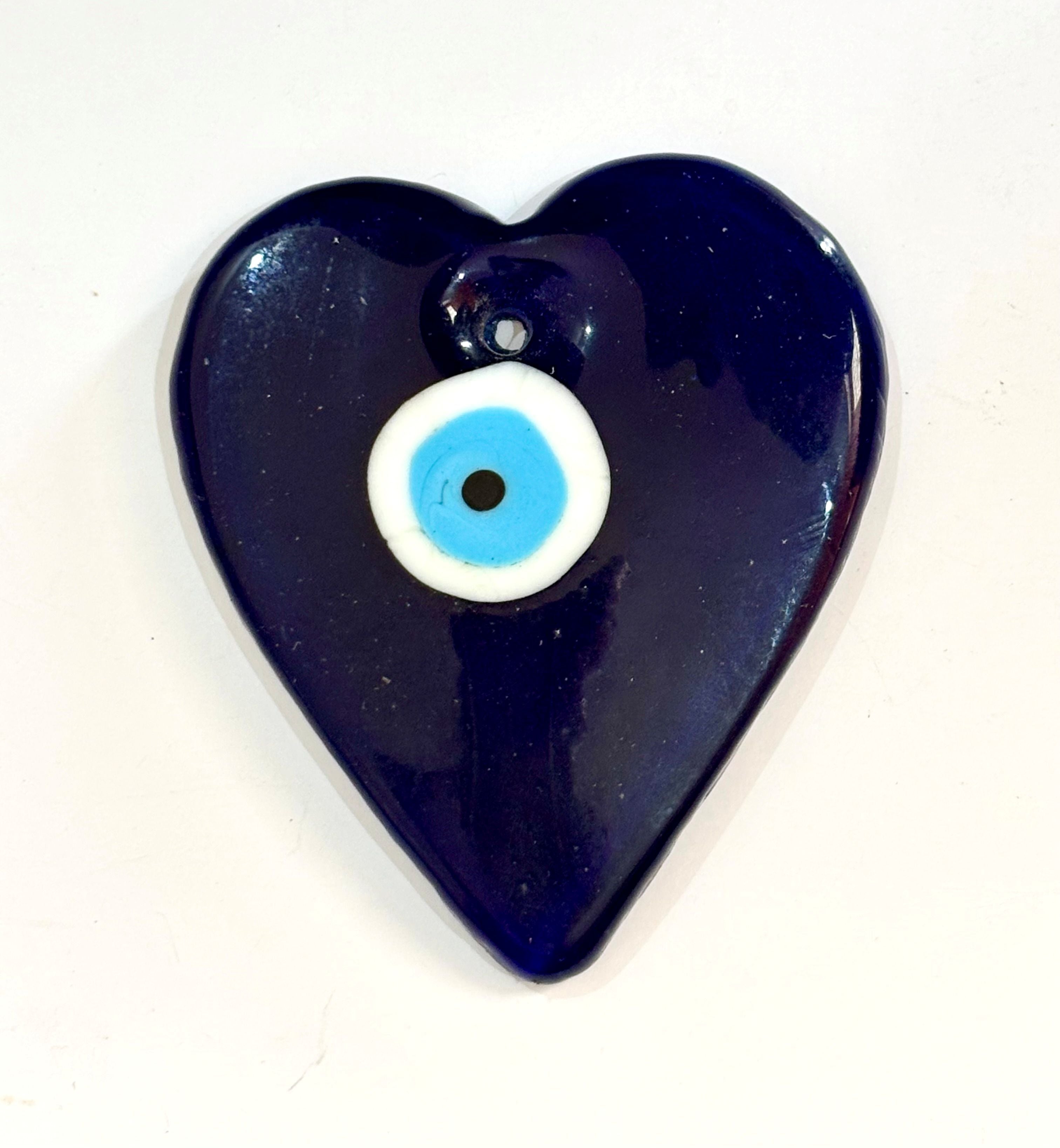 Heart-Shaped Blue Evil Eye Glass Charm 60MM - Love and Protection