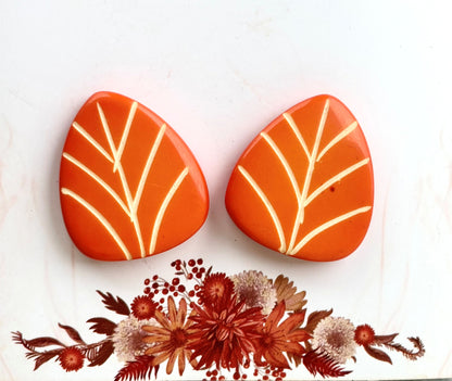 Orange Leaf Beads with Hand Carved White Veins for Jewelry Making