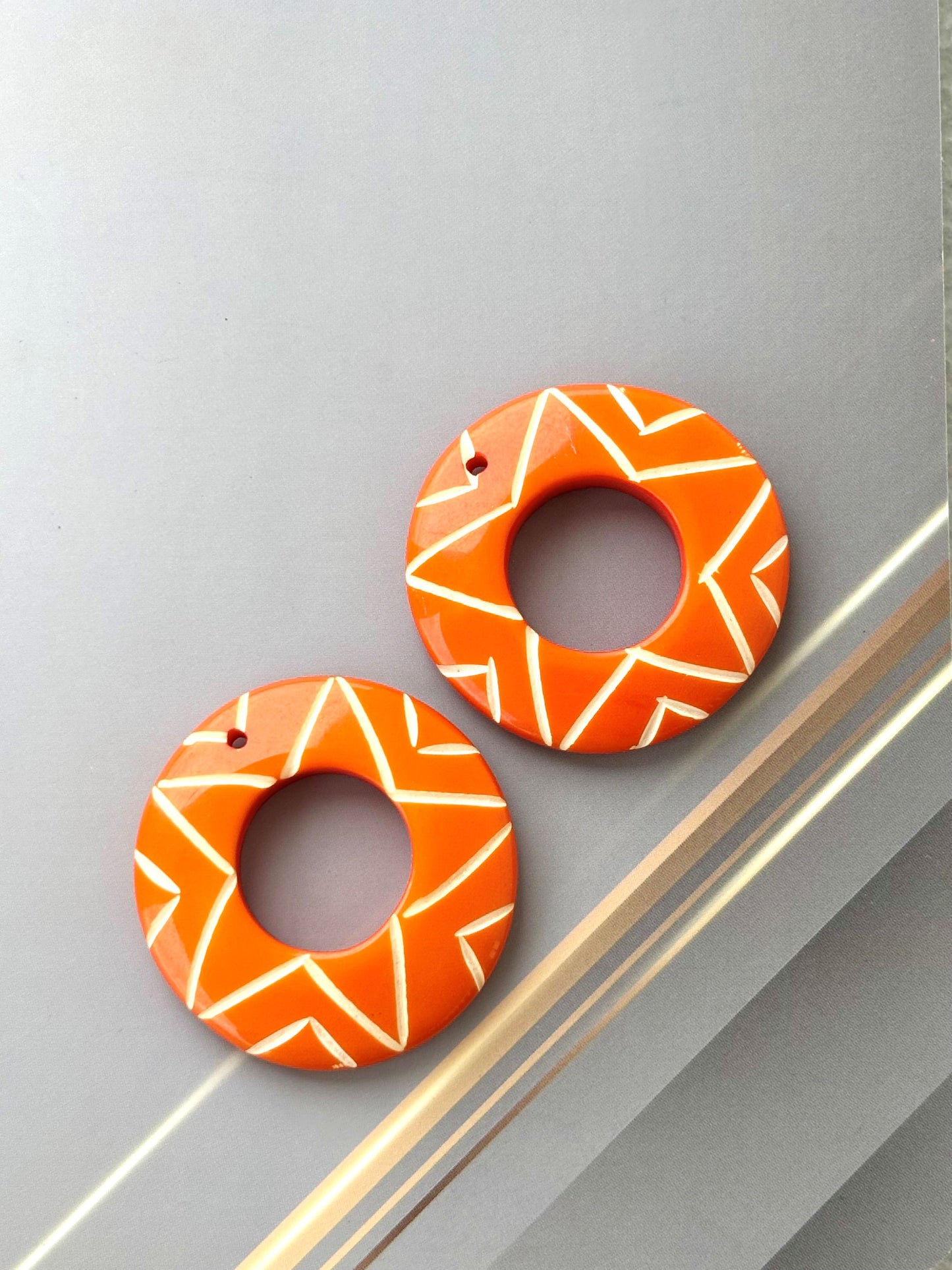 Orange Round Beads with Hand Carved Pattern for Jewelry Making