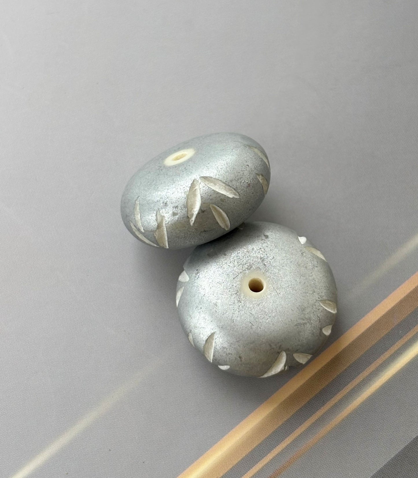 Silver Tone Disc Beads with Hand Carved Pattern for Jewelry Making