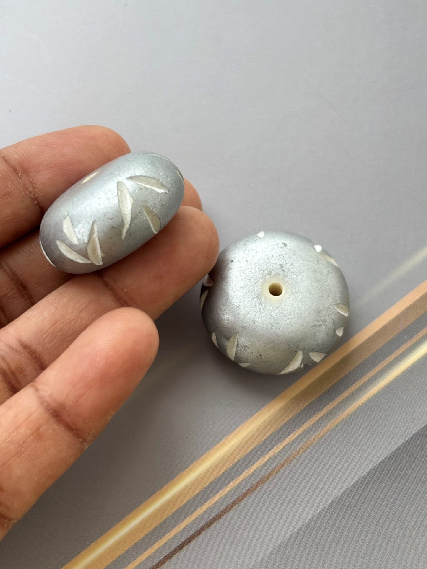 Silver Tone Disc Beads with Hand Carved Pattern for Jewelry Making
