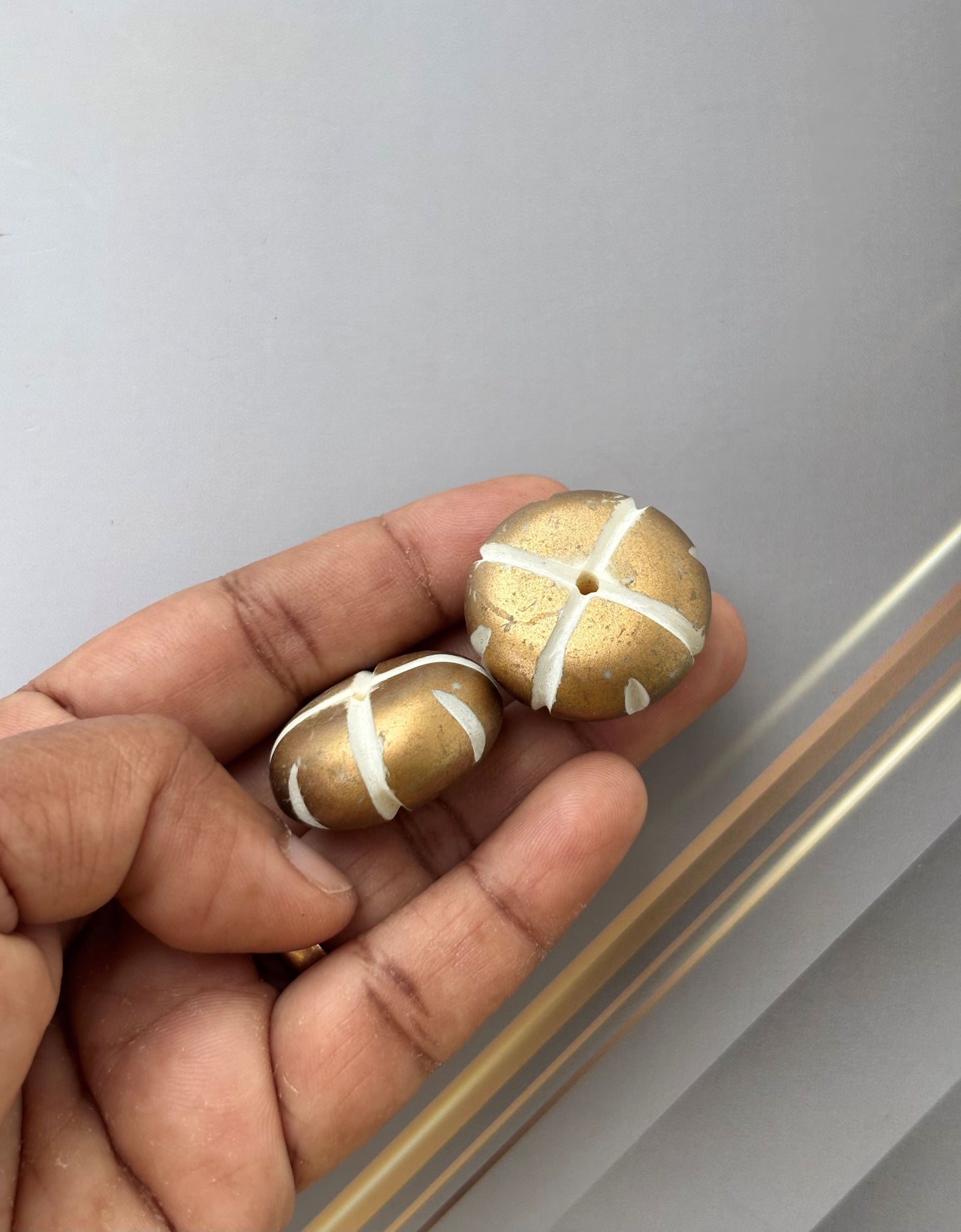 Gold Tone Disc Beads with Hand Carved Pattern for Jewelry Making