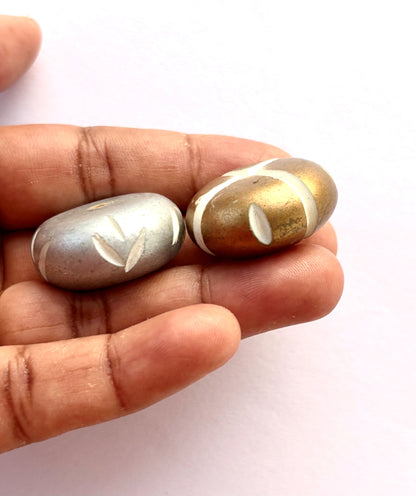 Gold and Silver Tone Disc Beads with Hand Carved Pattern for Jewelry Making