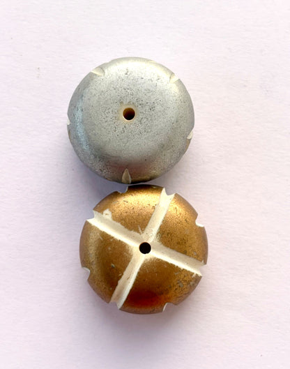 Gold and Silver Tone Disc Beads with Hand Carved Pattern for Jewelry Making