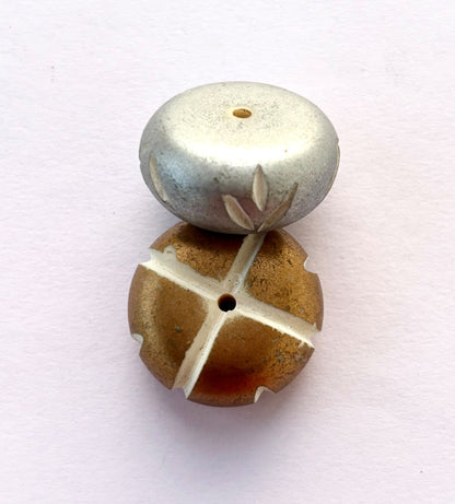 Gold and Silver Tone Disc Beads with Hand Carved Pattern for Jewelry Making