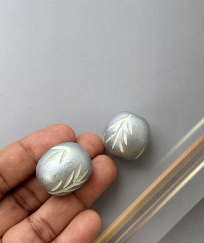 Silver Grey Oval Carved Beads for Jewelry Making