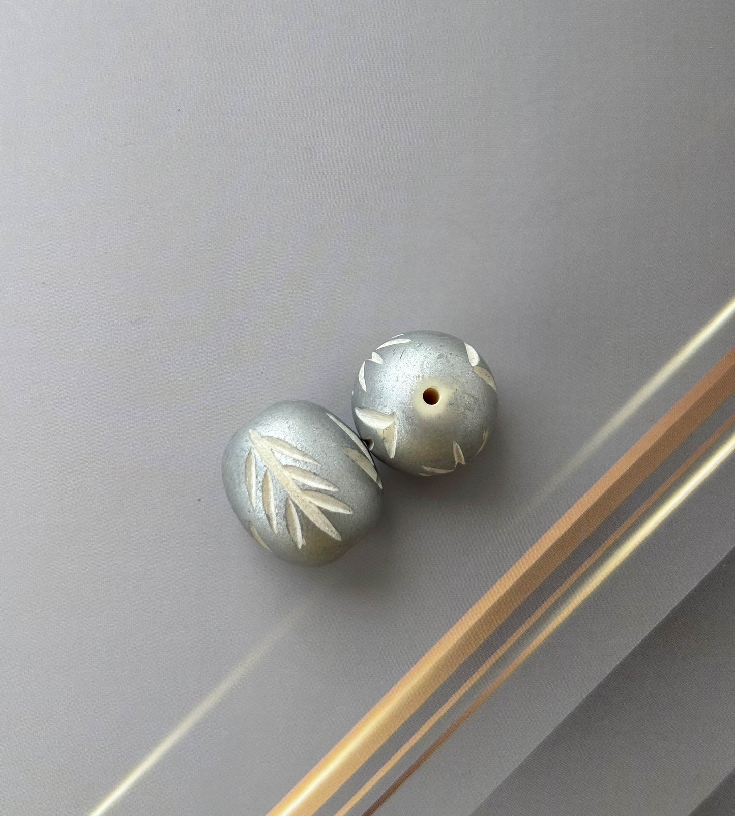 Silver Grey Oval Carved Beads for Jewelry Making