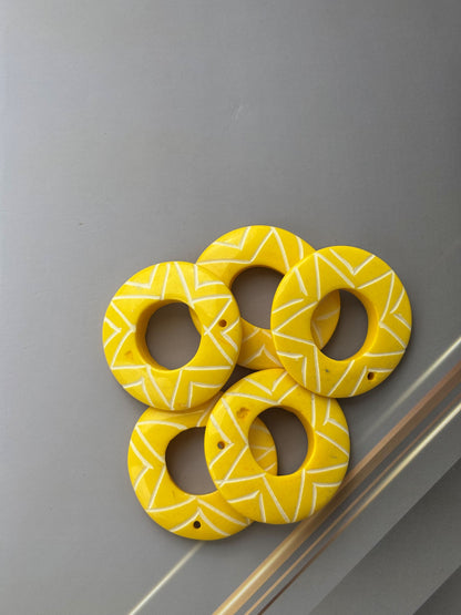Sale - Yellow Round Beads with Hand Carved Pattern for Jewelry Making