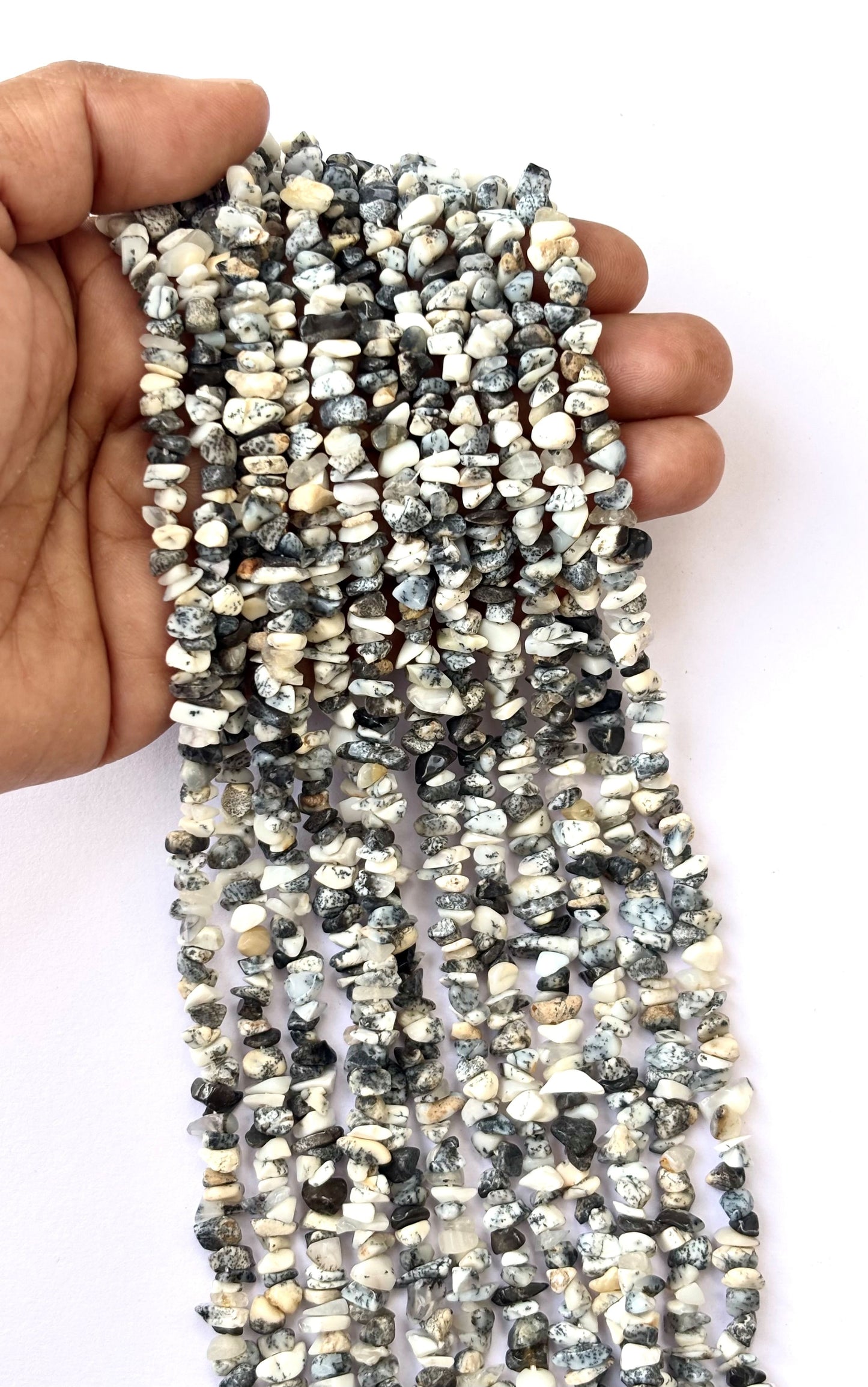 Dendritic Opal Chip Beads - Natural Black and White Gemstone Chips