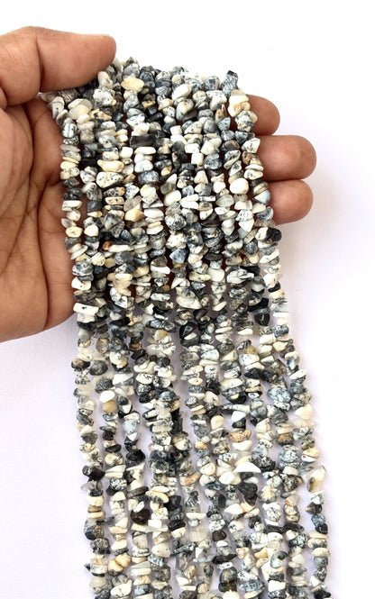 Dendritic Opal Chip Beads - Natural Black and White Gemstone Chips