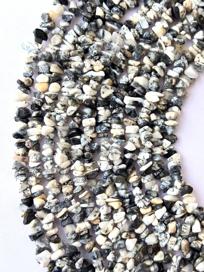 Dendritic Opal Chip Beads - Natural Black and White Gemstone Chips