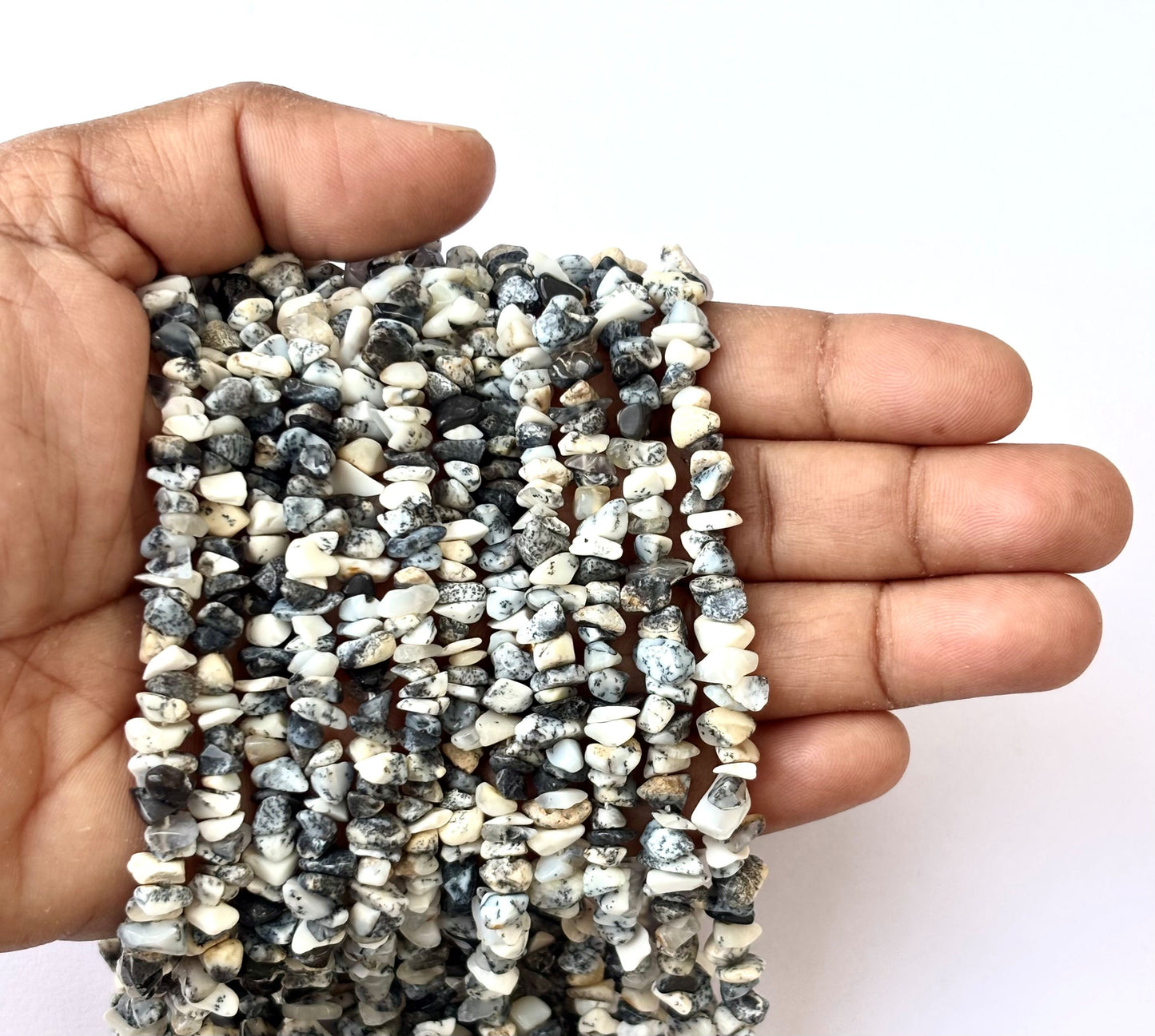 Dendritic Opal Chip Beads - Natural Black and White Gemstone Chips
