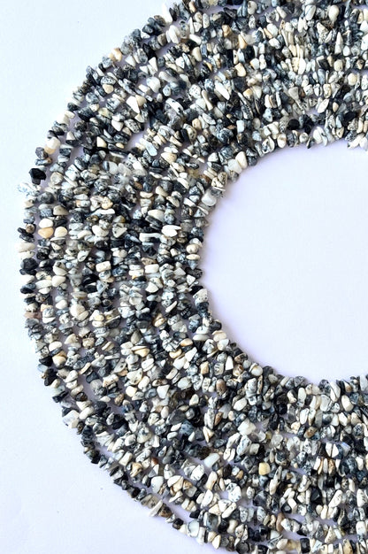 Dendritic Opal Chip Beads - Natural Black and White Gemstone Chips
