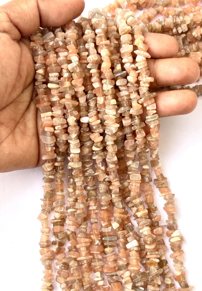 Peach Moonstone Chip Beads - Natural Pink and Orange Gemstone Chips