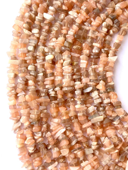 Peach Moonstone Chip Beads - Natural Pink and Orange Gemstone Chips