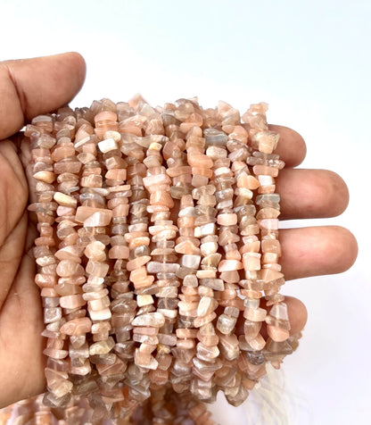 Peach Moonstone Chip Beads - Natural Pink and Orange Gemstone Chips