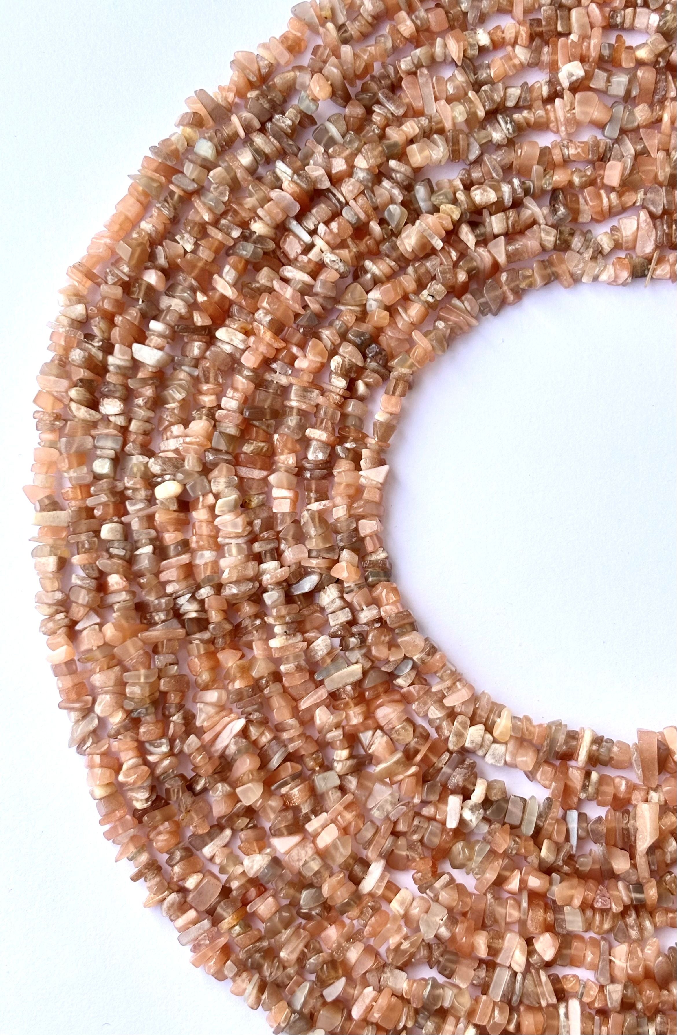 Peach Moonstone Chip Beads - Natural Pink and Orange Gemstone Chips