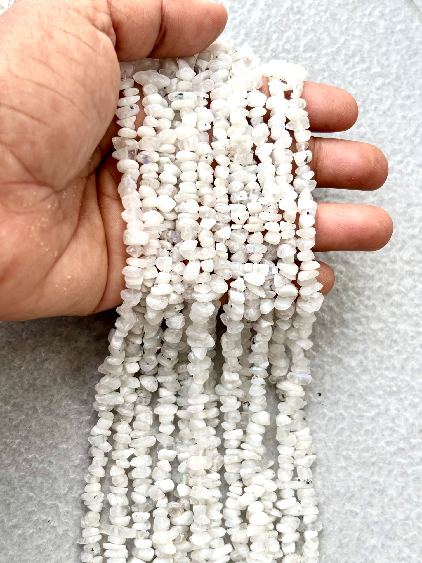 White Rainbow Moonstone Chip Beads - Natural Flashy Gemstone Chips