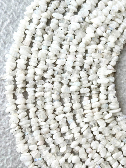 White Rainbow Moonstone Chip Beads - Natural Flashy Gemstone Chips