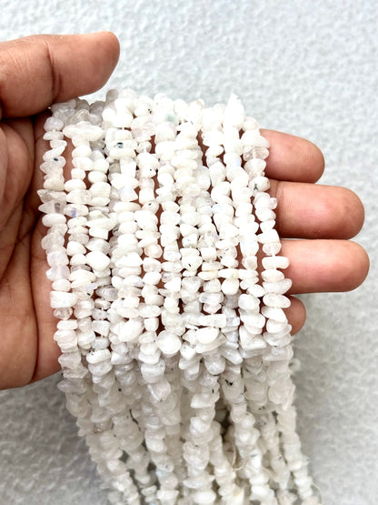 White Rainbow Moonstone Chip Beads - Natural Flashy Gemstone Chips