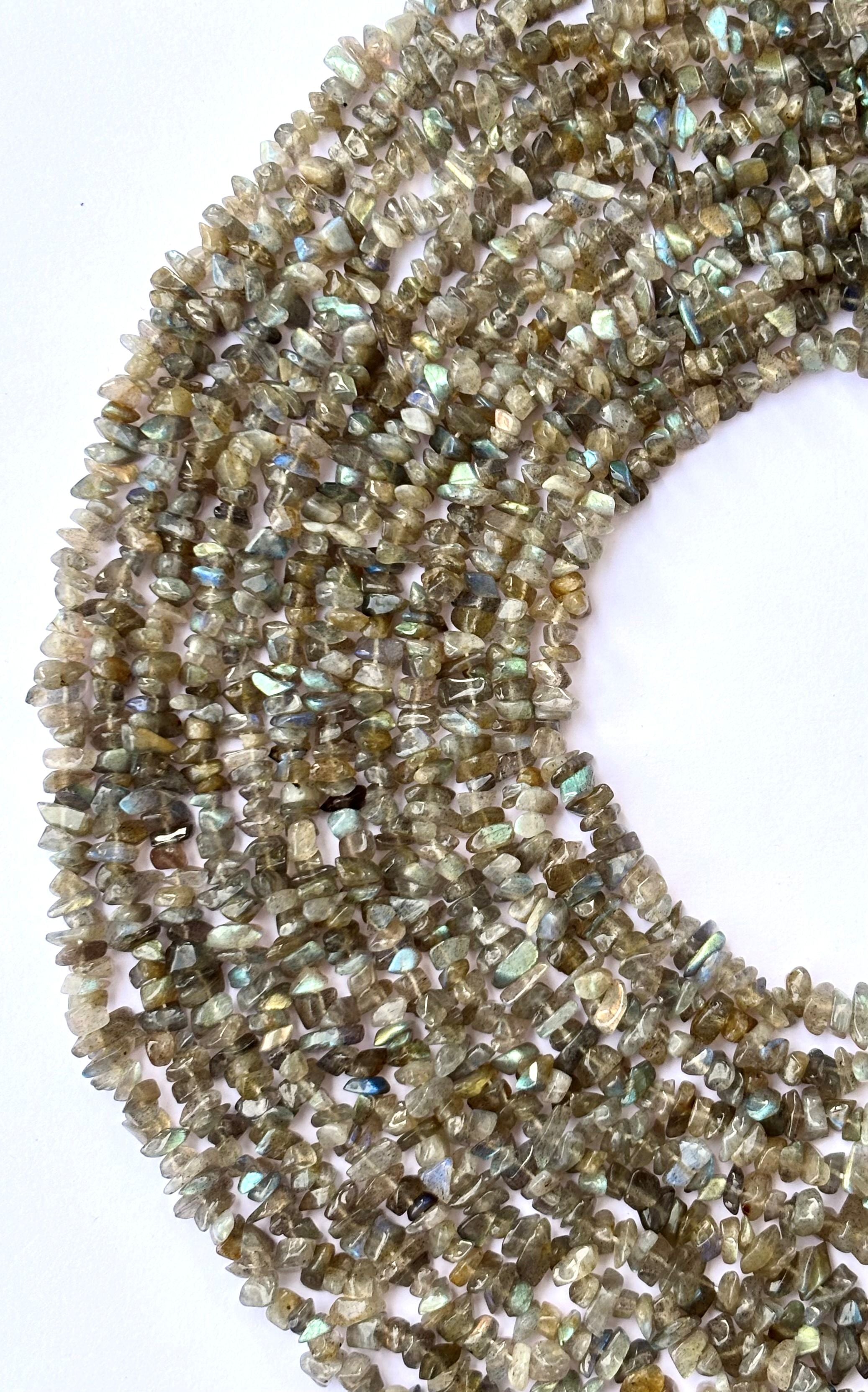 Natural Labradorite Chip Beads - Flashy Gray Gemstone Chips for Jewelry