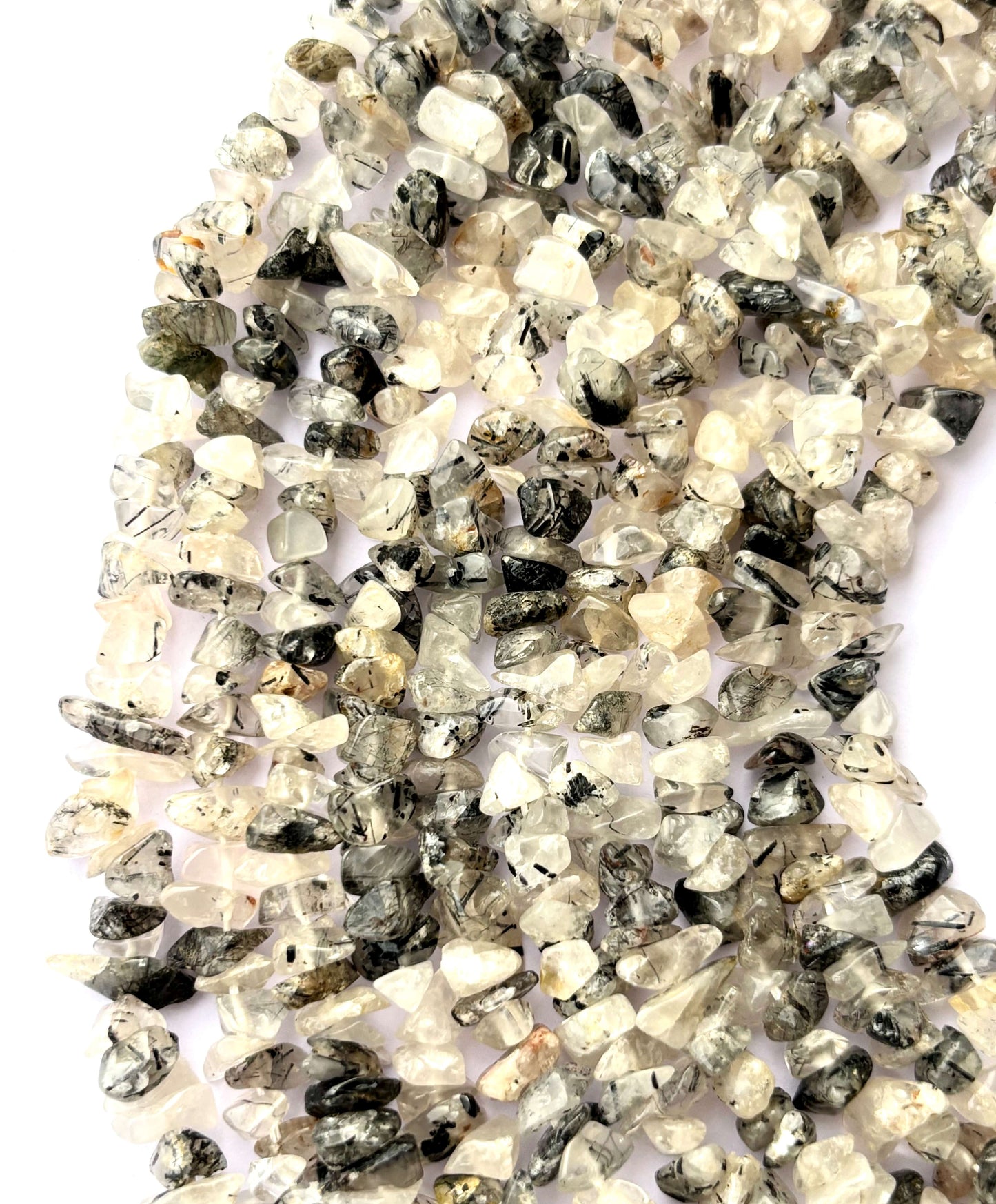 Black Tourmaline in Quartz Chip Beads - Natural Rutilated Quartz Chips