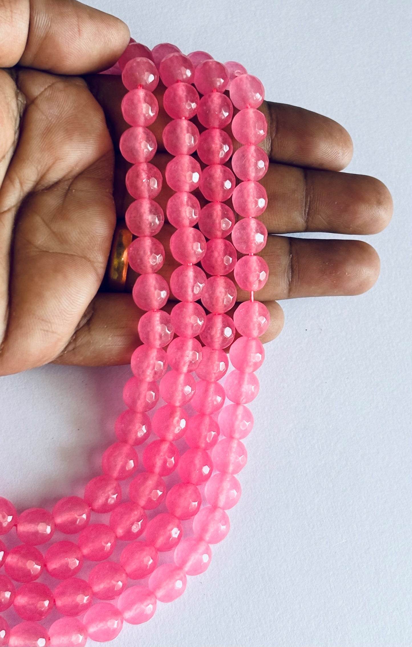 Pink Jade Faceted Round Beads for Jewelry Making