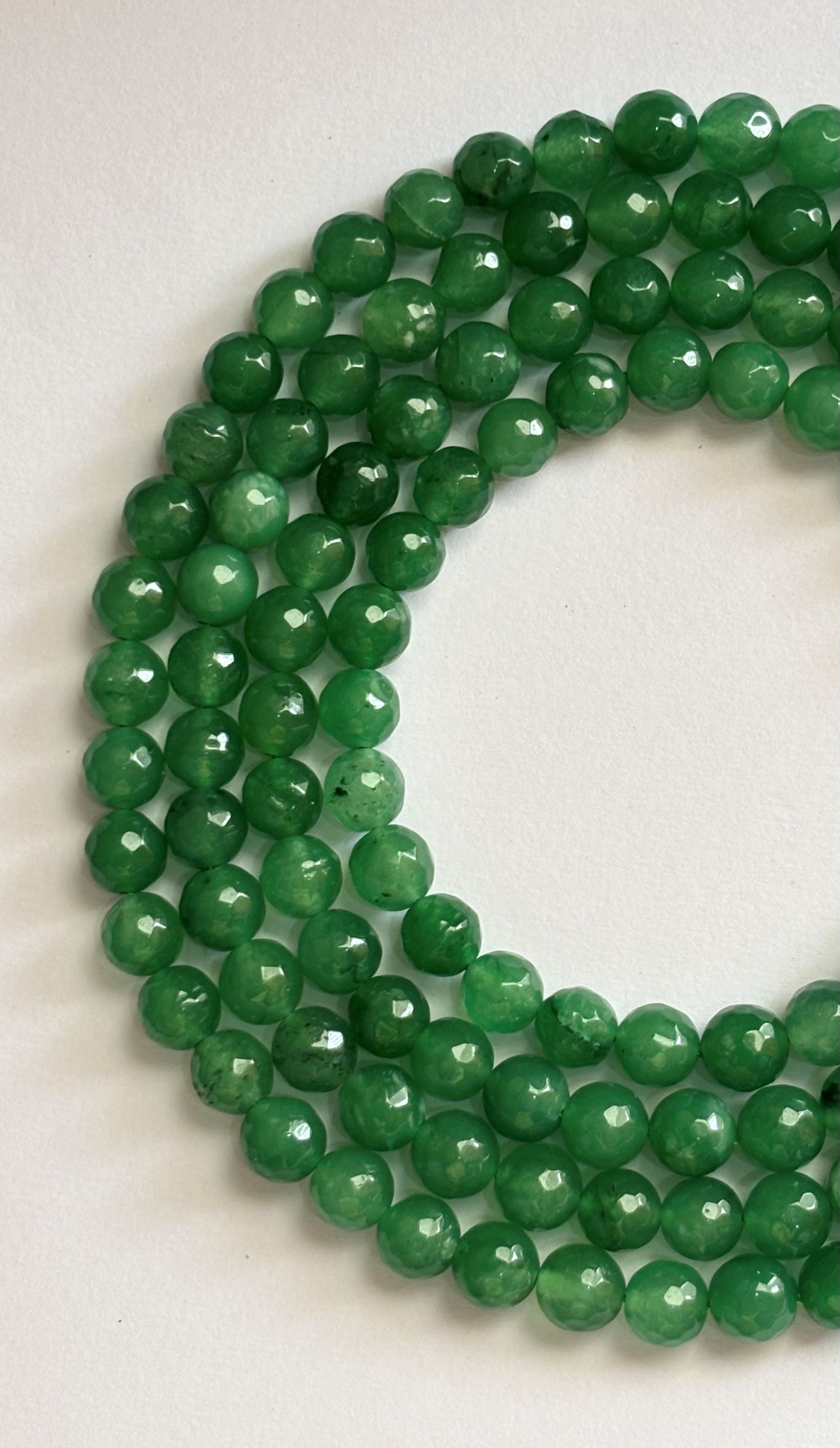 Green Jade Faceted Round Beads for Jewelry Making