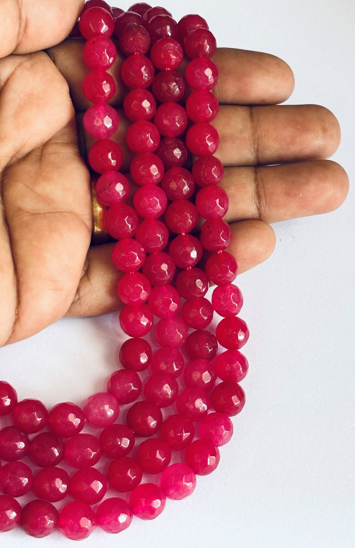 Ruby Red Jade Faceted Round Beads for Jewelry Making