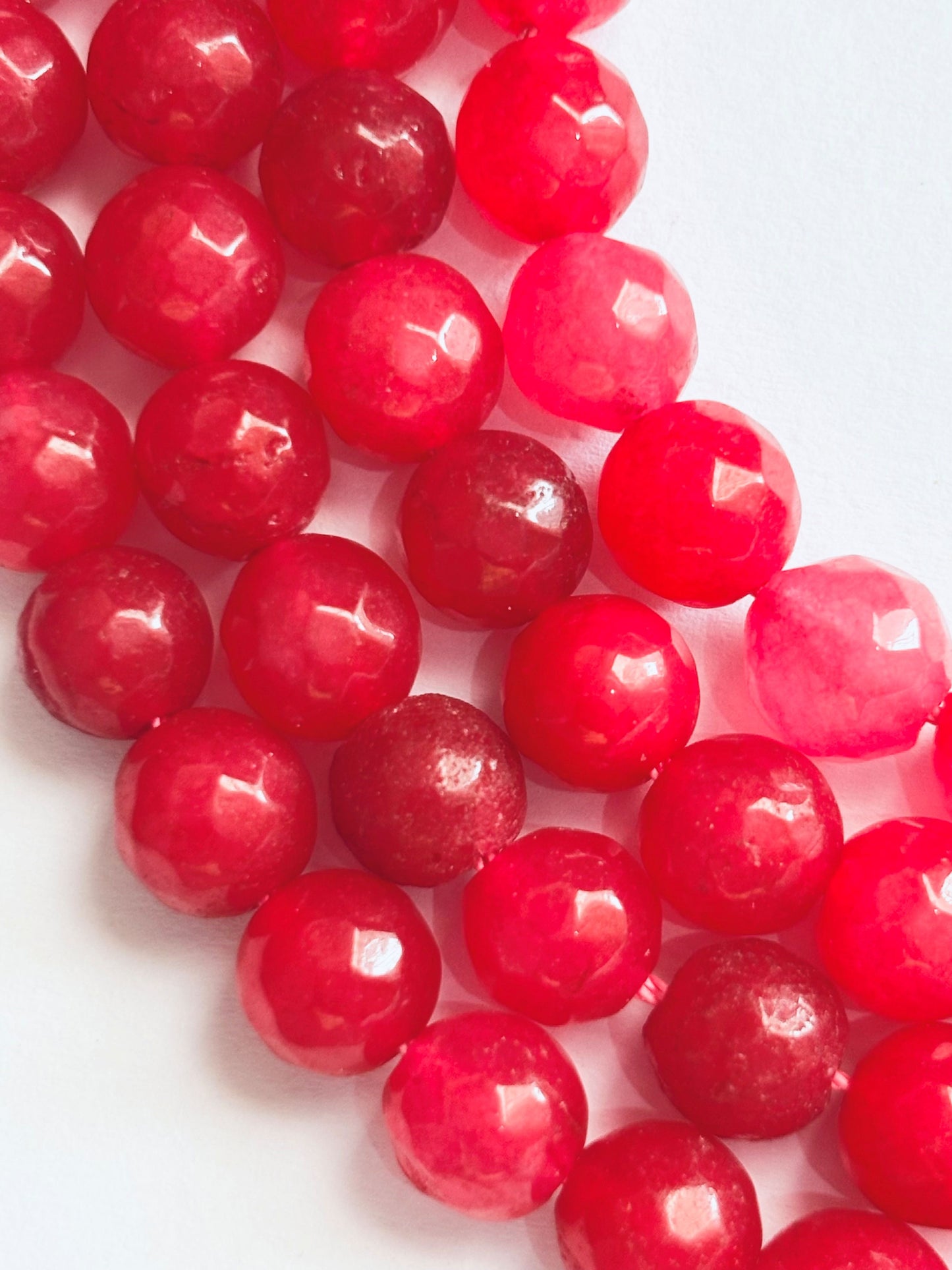Ruby Red Jade Faceted Round Beads for Jewelry Making