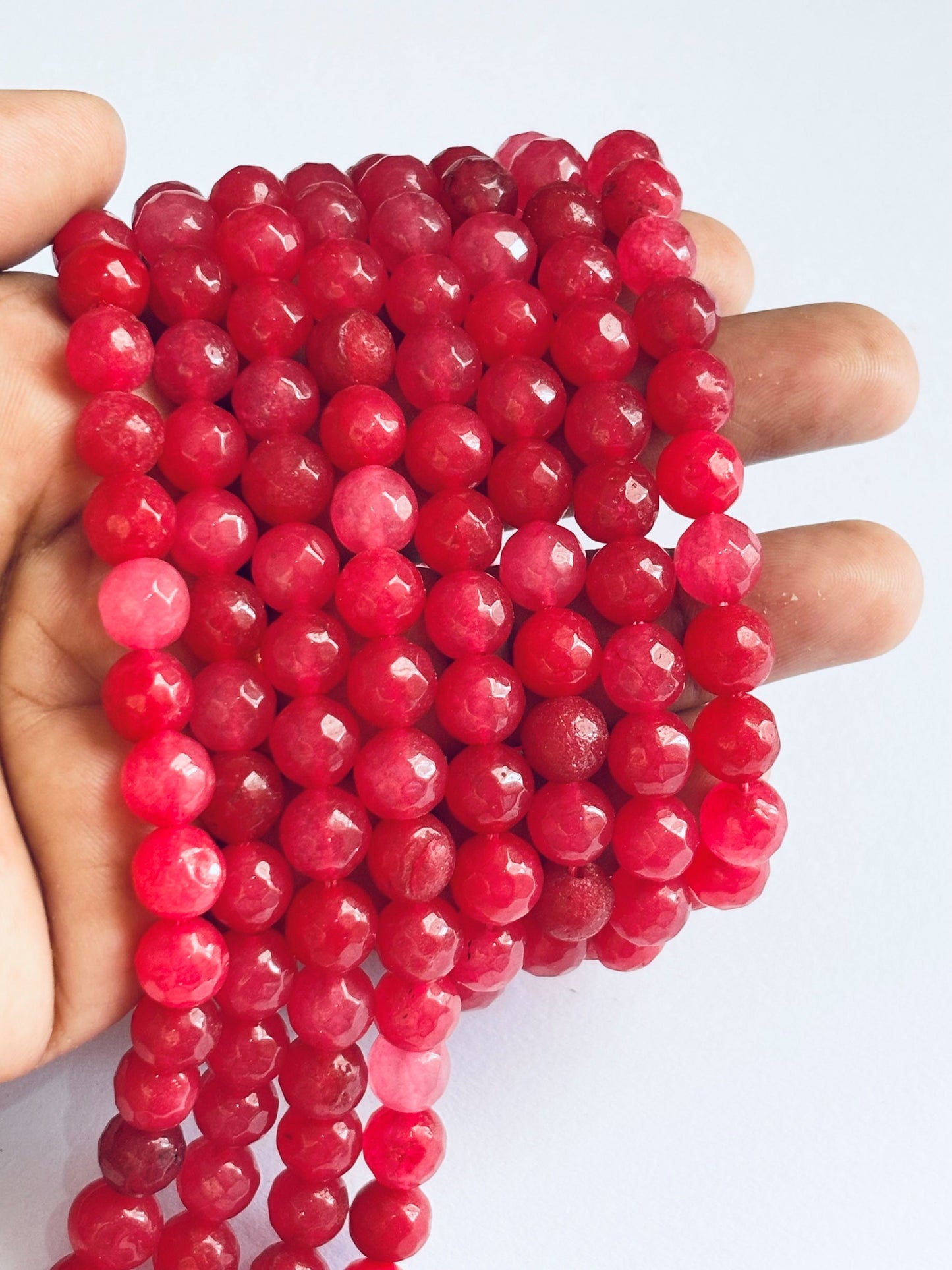 Ruby Red Jade Faceted Round Beads for Jewelry Making