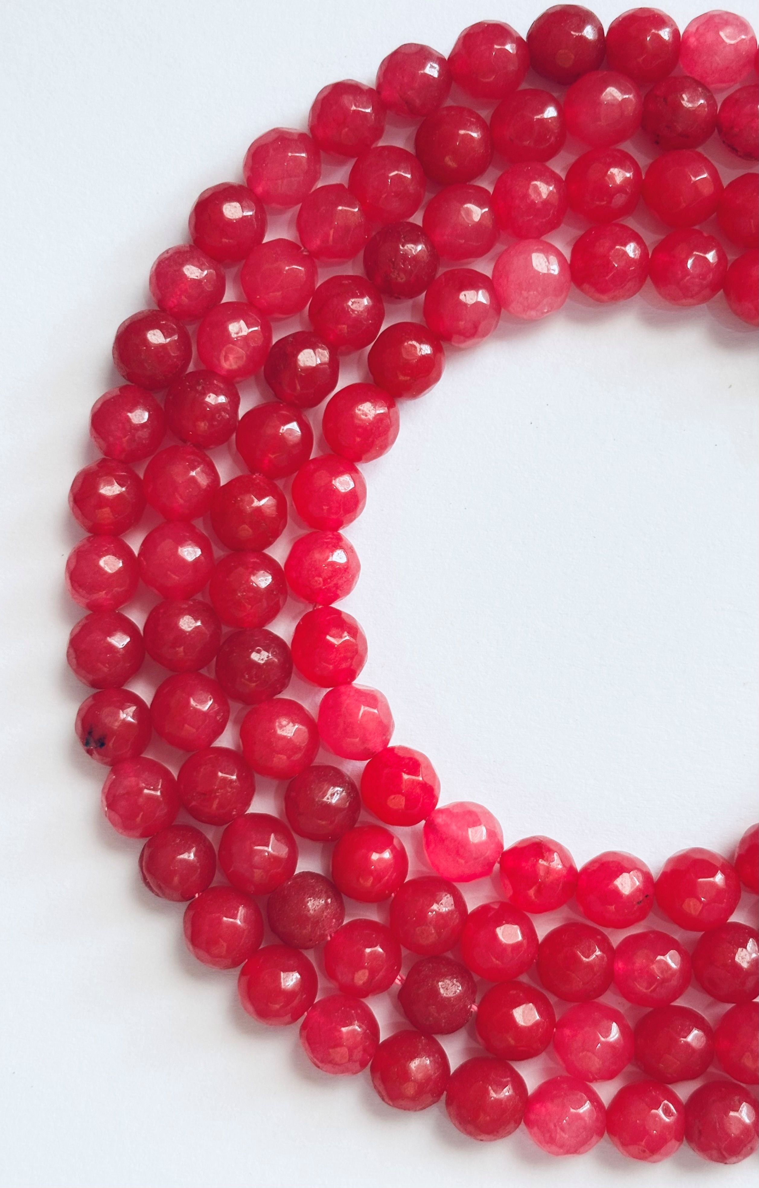 Ruby Red Jade Faceted Round Beads for Jewelry Making