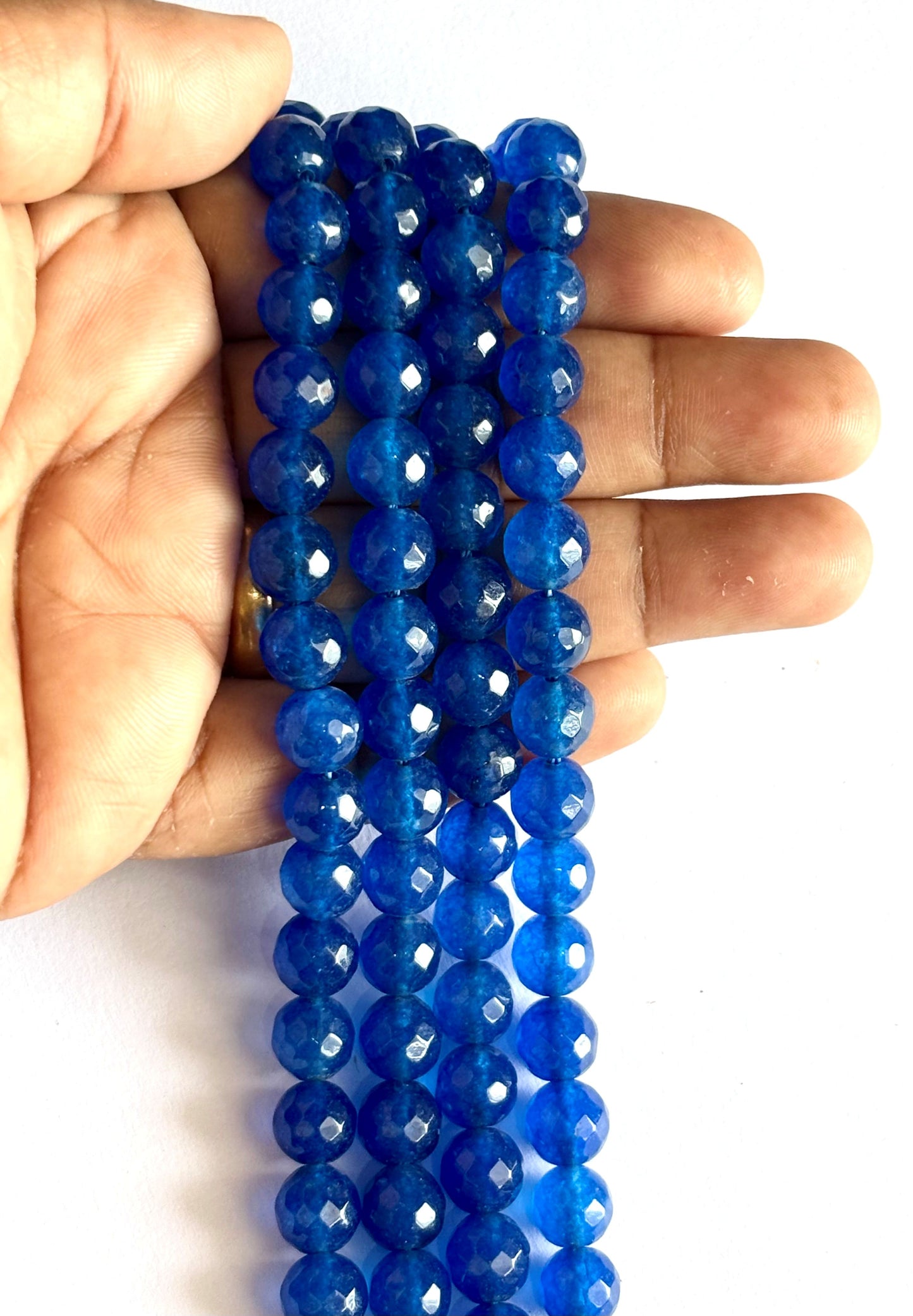 Blue Jade Faceted Round Beads for Jewelry Making