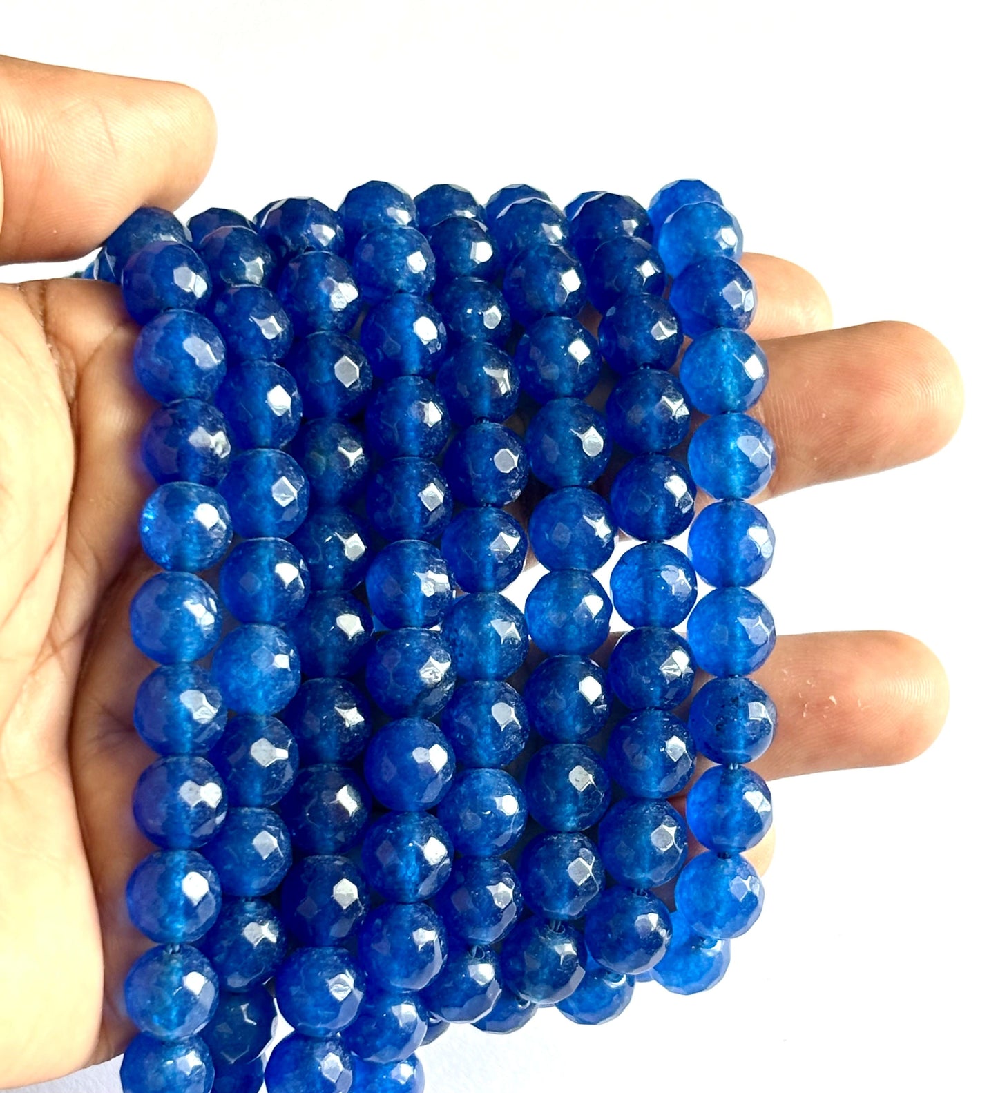 Blue Jade Faceted Round Beads for Jewelry Making