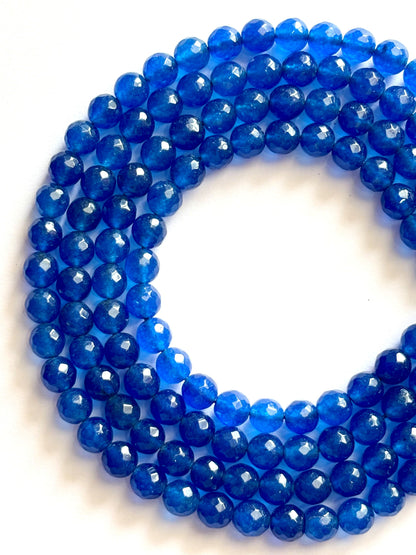 Blue Jade Faceted Round Beads for Jewelry Making