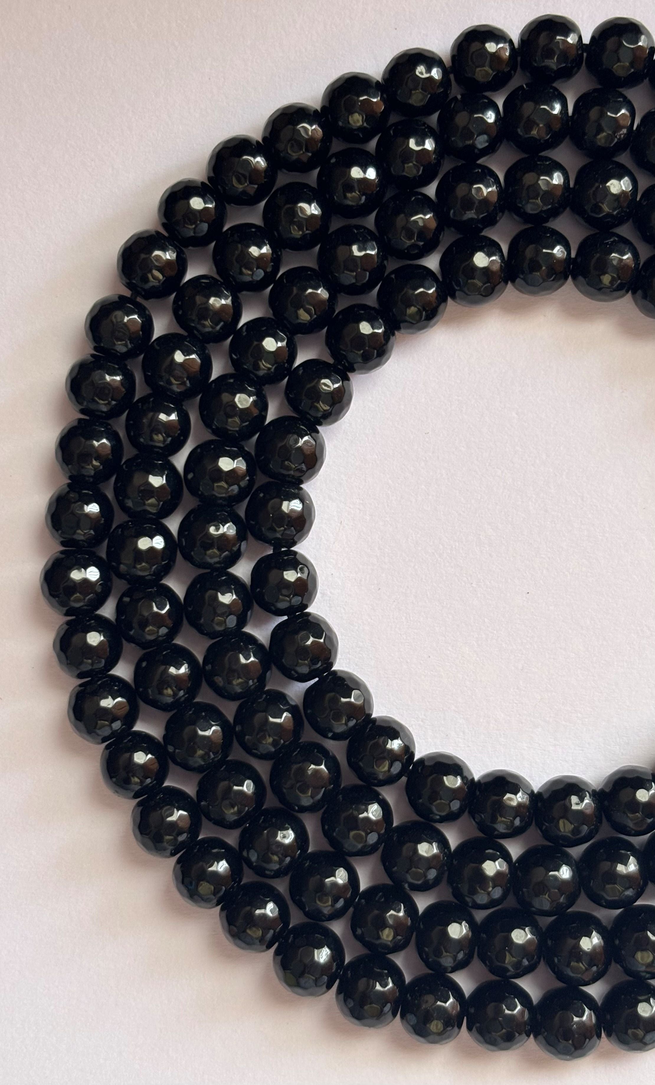Black Agate Faceted Round Beads for Jewelry Making