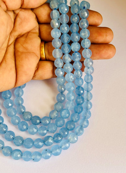Sky Blue Quartz Faceted Round Beads for Jewelry Making