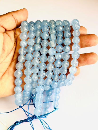 Sky Blue Quartz Faceted Round Beads for Jewelry Making