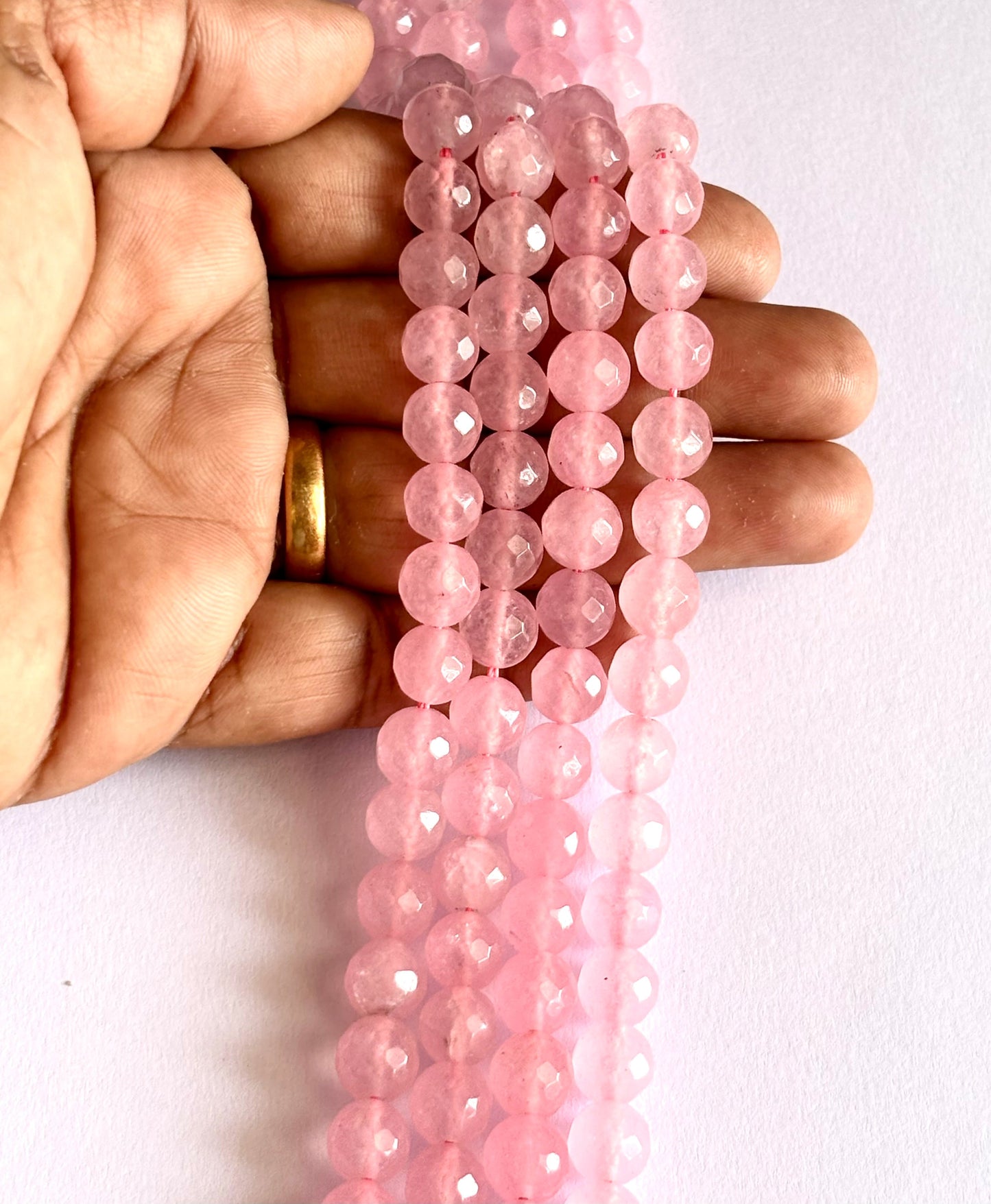 Light Pink Rose Quartz Faceted Round Beads for Jewelry Making